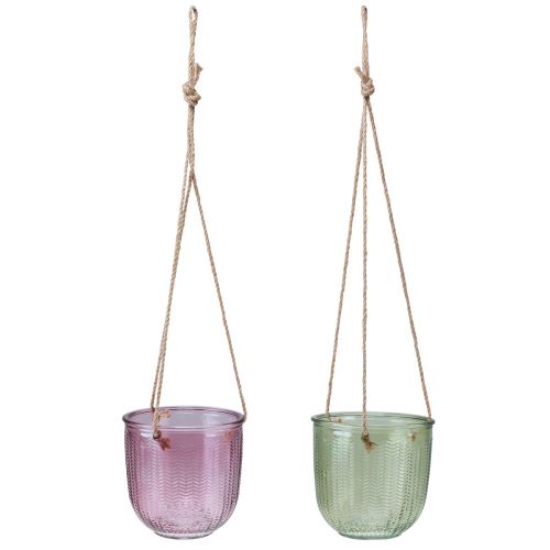 Artículo Farolillo de cristal para macetero para colgar verde violeta 14cm 2uds