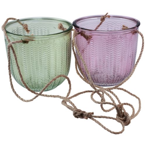 Artículo Farolillo de cristal para macetero para colgar verde violeta 14cm 2uds
