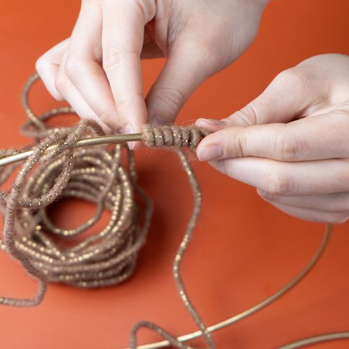 Artículo Cordón de lana marrón con hilo dorado, 5m x 5mm con alambre, para decoración y manualidades