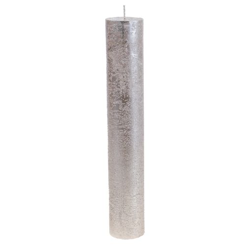 Floristik24 Velas grandes patrón platino brillo Ø50×H300mm 4pcs