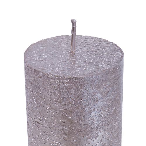 Artículo Velas cónicas grandes patrón platino brillo Ø50×H300mm 4 piezas