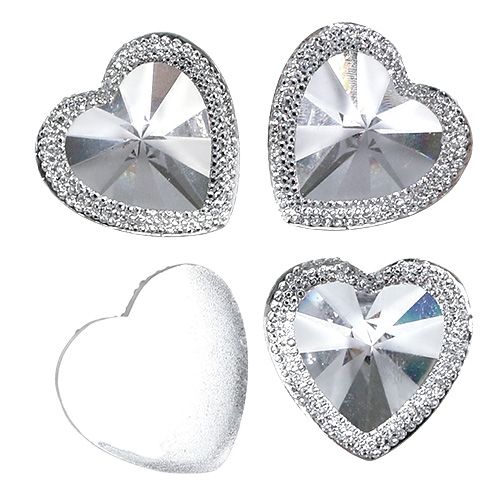 Floristik24 Corazón acrílico con piedras preciosas 3,5cm plata 20 piezas