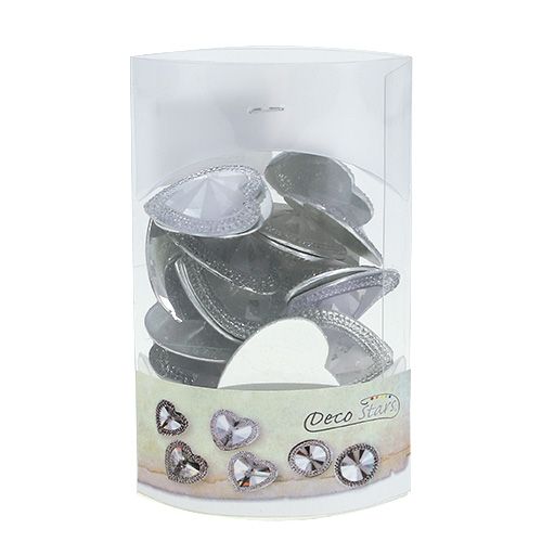 Floristik24 Corazón acrílico con piedras preciosas 3,5cm plata 20 piezas