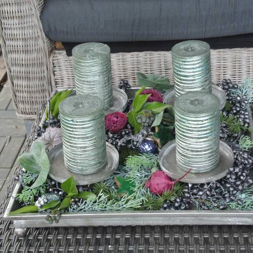 Floristik24 Bandeja de Adviento con 4 candelabros 40 × 40cm aspecto antiguo metal / vidrio plateado