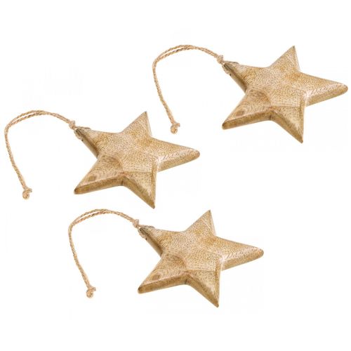 Artículo Decoración de Adviento, estrella de madera, estrella de decoración navideña H9cm 3 piezas