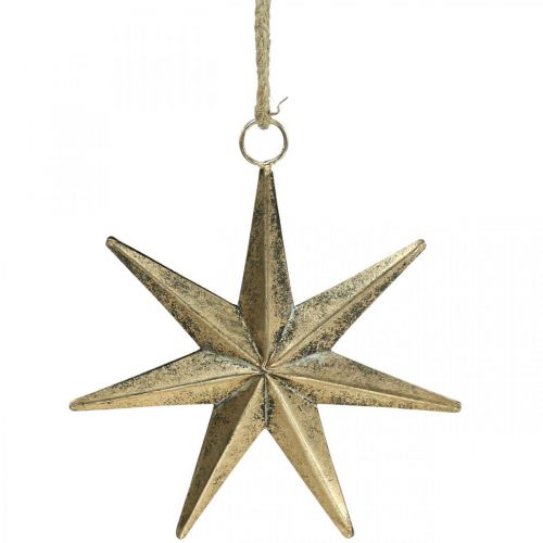 Adorno navideño estrella colgante dorado aspecto envejecido L. 19,5 cm