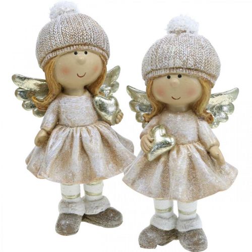 Floristik24 Decoración de adviento ángel navideño, figura corazón ángel H16.5cm 2pcs