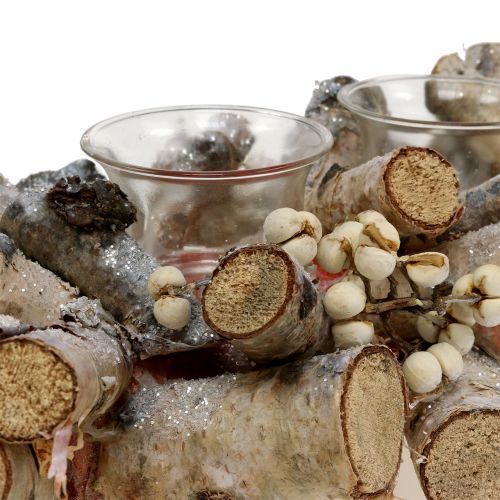 Floristik24 Arreglo de velas con ramas de abedul natural, mica 48cm