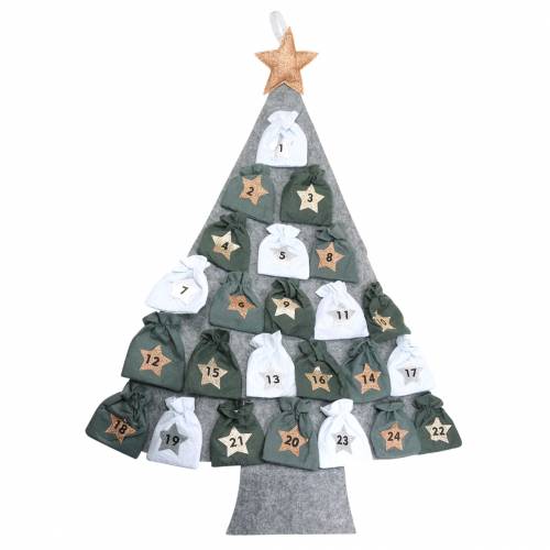Floristik24 Calendario de Adviento árbol de Navidad con bolsa de fieltro gris, blanco 120 × 80 cm