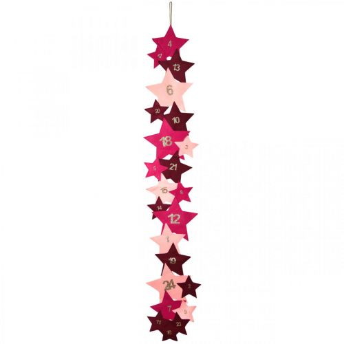 Floristik24 Calendario de adviento para llenarte de estrellas de fieltro rosa, rojo H2m