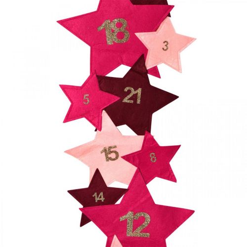 Floristik24 Calendario de adviento para llenarte de estrellas de fieltro rosa, rojo H2m