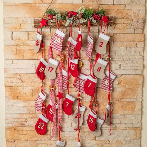 Artículo Calendario de adviento para rellenar calcetines de calendario de Navidad rojo 2m