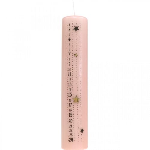 Floristik24 Calendario de adviento vela rosa vela pilar adviento 250/50mm