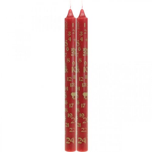 Floristik24 Calendario de adviento vela velas navideñas rojas H25cm 2pcs