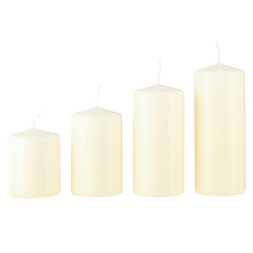 Artículo Velas de Adviento de diferentes alturas, color crema, 6/8/10/12 cm, 4 piezas