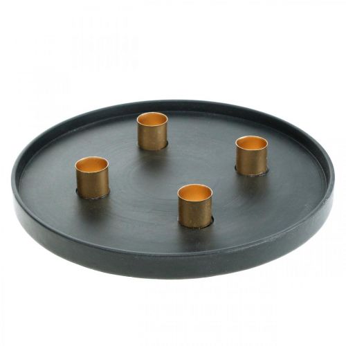 Floristik24 Placa de vela de metal Corona de Adviento negro, oro Ø24cm