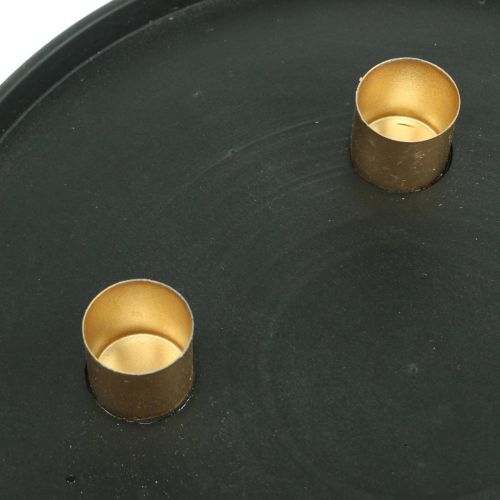Floristik24 Placa de vela de metal Corona de Adviento negro, oro Ø24cm