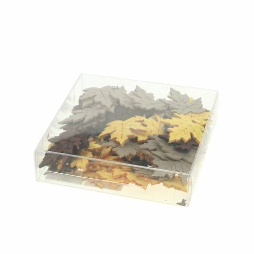 Artículo Decoración dispersa hojas de arce amarillo, marrón, platino surtido 4cm 72 piezas
