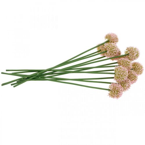Floristik24 Flor artificial allium rosa 38cm artificial ornamental cebolla flor de seda en ramo 12pcs