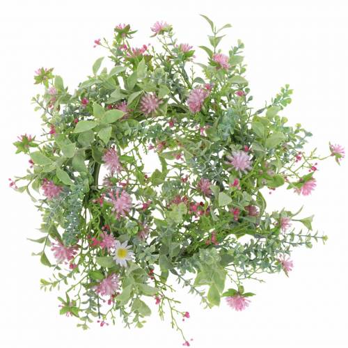 Floristik24 Corona de pradera flocada de trébol rosa, verde Ø30cm