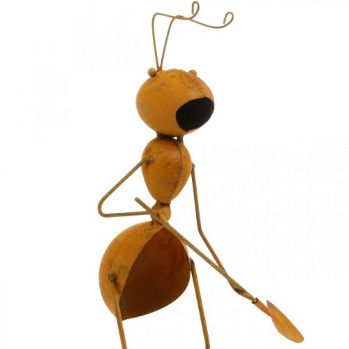 Artículo Decoración de jardín, hormiga de tapón de metal, pátina de tapón de planta, hormiga con pala