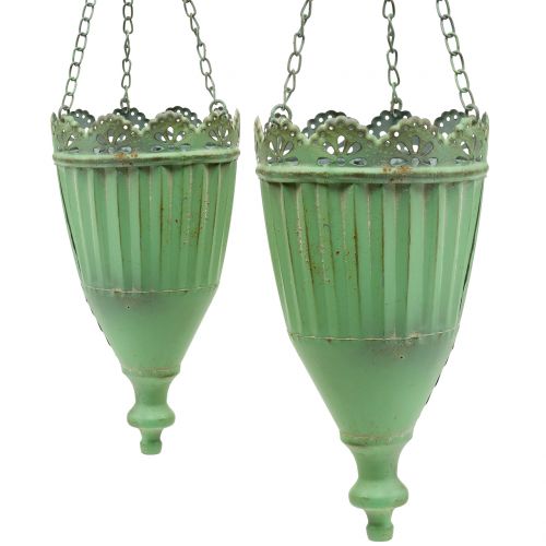 Floristik24 Cesta colgante verde antiguo Ø19/15cm 2uds