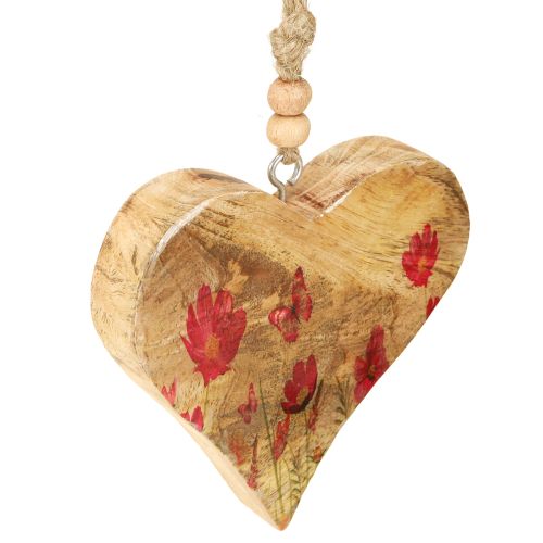 Artículo Colgante Corazón de Madera Flores en Rosa Natural 9,5x9cm 4 uds
