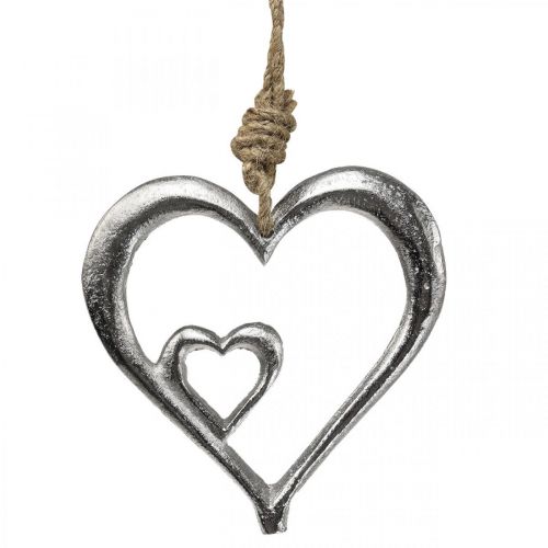 Floristik24 Colgante decorativo corazón metal plata natural 10,5x11x0,5cm