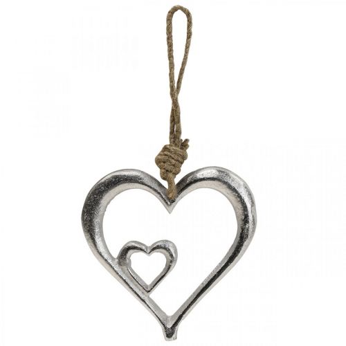 Floristik24 Colgante decorativo corazón metal plata natural 10,5x11x0,5cm