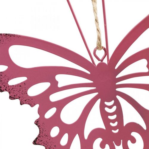 Artículo Colgante mariposa decoración metal rosa rosa 8,5x9,5cm 6 piezas
