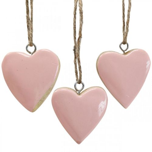 Colgante corazones de madera corazones decorativos rosa Ø5-5.5cm 12pcs
