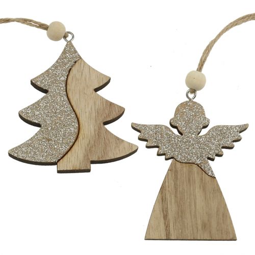 Floristik24 Colgante Angel, abeto natural con mica 8cm 6pcs