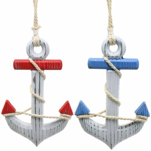 Floristik24 Anclaje decorativo madera rojo/azul, blanco 15×23,5cm juego de 2