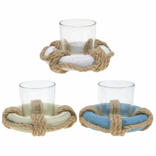 Floristik24 Vaso de vidrio per candela con aro salvavidas Surtido Ø11cm H7cm Juego de 3