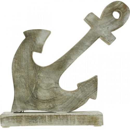 Artículo Ancla de madera, ancla decorativa, shabby chic, blanco, natural, 22 cm