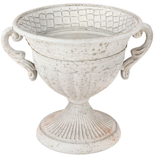 Trofeo antiguo con asas de metal, decoración vintage, gris y blanco, altura 18 cm.