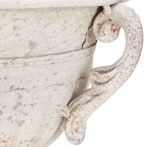 Floristik24 Trofeo antiguo con asas de metal, decoración vintage, gris y blanco, altura 18 cm.