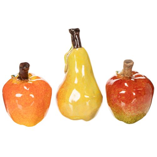 Juego de frutas artificiales: manzana y pera, artículo decorativo de otoño, 12 cm, 3 piezas. | Floristik24.es