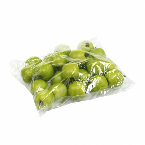 Artículo Mini manzanas decorativas verde amarillo artificial H4,3cm Ø3,6cm 24 piezas