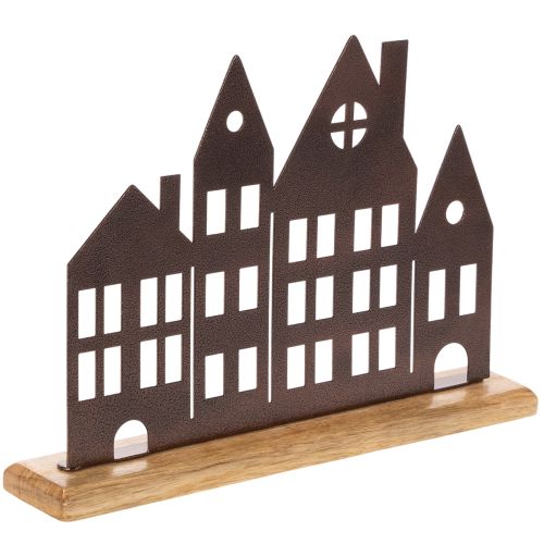 Decoración de hilera de casas, metal con base de madera, 30 cm comprar | Floristik24.es