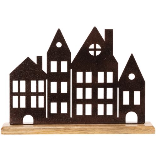 Decoración de hilera de casas, metal con base de madera, 30 cm | Floristik24.es