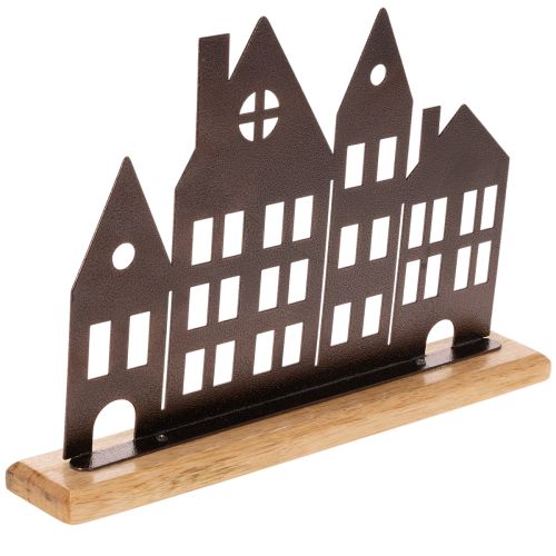 Decoración de hilera de casas, metal con base de madera, 30 cm | Floristik24.es