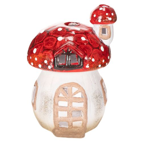 Casita decorativa con forma de seta para portavelas, pintada a mano con torrecilla, 21 cm. | Floristik24.es