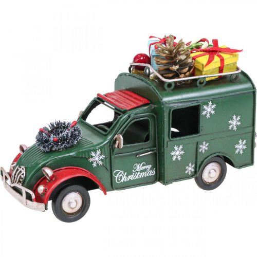 Floristik24 Coche de decoración navideña Coche navideño vintage verde L17cm