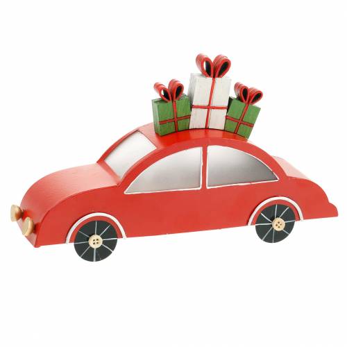 Floristik24 Coche de Navidad con LED de metal rojo 25cm H14.5cm para batería.