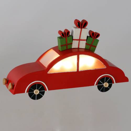 Floristik24 Coche de Navidad con LED de metal rojo 25cm H14.5cm para batería.