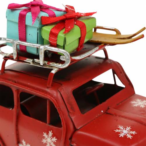 Floristik24 Coche de Navidad con paquetes rojo L11cm