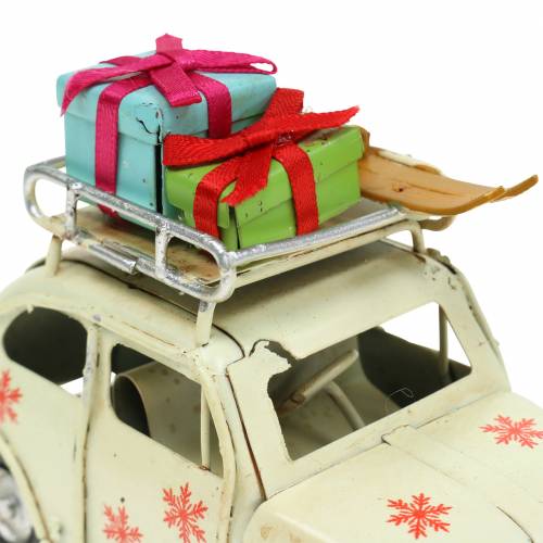 Floristik24 Coche de Navidad con paquetes blanco L11cm