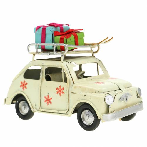 Floristik24 Coche de Navidad con paquetes blanco L11cm