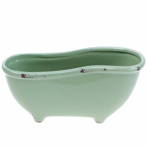 Floristik24 Bañera decorativa cerámica gris, verde clasificada 22cm x 10cm H10cm juego de 3